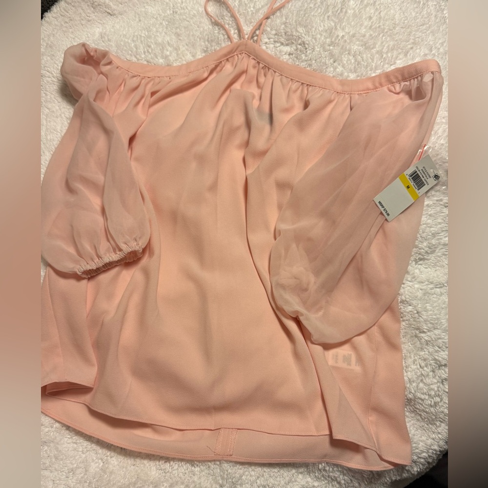 🤩HP🤩NWT LAST DAY to buy 1.STATE Blush Pink halter off shoulder blouse - sz M - Picture 4 of 9